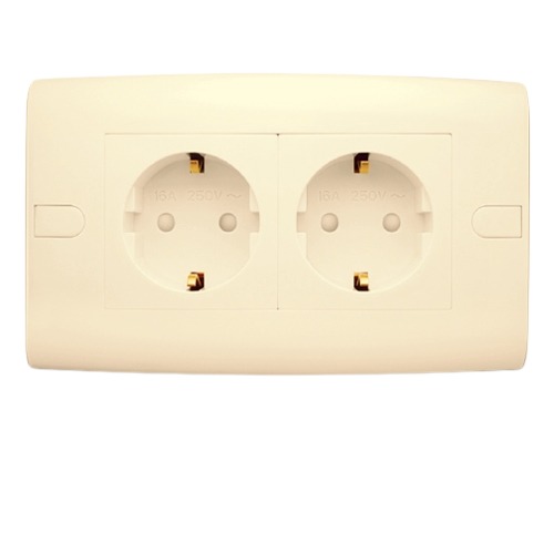 Schuko Socket With Shutter 2 Gang 16 Amp Size 7x14 cm Beige ALF Classic | Al Fanar